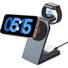YMY Stazione di ricarica wireless magnetica 3 in 1, 15 W, per iPhone 17/16/15/14, Pro, serie Pro Max, 3 W per Apple Watch 10/Ultra 3/SE/9/8/7/6/5/4/3/2, 5 W per AirPods (azzurro, corpo in metallo)