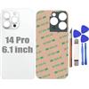 Peixiong Coperchio Posteriore 14 Pro - Sostituzione Vetro Posteriore per iPhone 14 Pro,Sostituzione della Copertura in Vetro Posteriore con Kit di Strumenti di Riparazione (Argento)