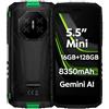 DOOGEENEXT Mini Smartphone Rugged Fire 3 Pro, 5,5 HD+, Corpo Compatto+Facile da Impugnare, 16GB+128GB(2TB SD), 8350mAh Batteria a Lunga Durata, AI Gemini, 16MP+8MP, Cellulare Antiurto IP68, NFC, Verde