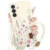 Ciciber Ttusy Custodia protettiva per Samsung Galaxy A57 5G con cinturino e cordino per cellulare in silicone, con motivo floreale, custodia protettiva per donne e ragazze, beige