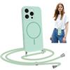 Coiwxmoi Magnetica Cover per iPhone 16 Pro Max 6.9 con Cordino Regolabile,Compatibile con MagSafe,Custodia con Collana Tracolla Laccio Collo Liquido TPU Silicone Lanyard Case Antiurto,Verde