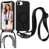 Pnakqil Magnetica Cover con Cordino per iPhone 16E/17E,Nero | Silicone Case con Laccio per Collo Cellulare Custodia, Antiurto Protettiva Case con Regolabile Nylon Corda Collana Tracolla