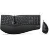 Perixx Periduo-505, tastiera ergonomica cablata e mouse verticale Combo con poggiapolsi regolabile e tasti a basso profilo a membrana, layout UK