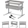 Bebeconfort Zina Culla Neonato Fianco Letto, 0-6 mesi (0-9kg), Lettino Neonato Pieghevole, 5 Altezze Regolabili, Culla da Campeggio con Materasso, Materassino Culla Reclinabile, Mineral Grey