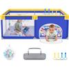 UISEBRT Box per bambini, 150 x 180 cm, con 50 palline oceaniche e 4 anelli e borsa per il trasporto, pieghevole, con rete traspirante, per bambini, blu con motivi di animali