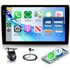 Rimoody 4G+128G Rimoody Android Autoradio 2 Din 10 Pollici Schermo IN-Cell Senza Fili Carplay Stereo 2 Din con Android Auto Navi GPS Mirror Link Bluetooth FM/RDS/EQ WiFi Comandi al Volante Retrocamera