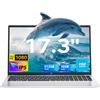 Tivique 17.3" FHD PC Portatile Processor N95, Fino a 3.4GHz, 16GB DDR4 RAM 512GB SSD Espansione 2TB, Computer Portatile Batteria 6000 MAh, WiFi, 180° Pieghevole, Webcam, USB3.2, Type C, Laptop Argento