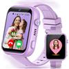 AIMIUVEI 4G Smartwatch Bambini con Chiamate, Videochiamate, Chat Vocale, WiFi, GPS, SOS, SMS, Impermeabile IP68, modalità Scuola e Contapassi, Schermo HD da 1.83'' Viola
