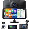 LAMTTO Schermo Carplay con 4K+1080p Dashcam Anteriore e Posteriore, Wireless A-ppIe Carplay Android Auto Mirror Link, 6,25" Touchscreen Navigazione, Assistente Vocale Bluetooth FM AUX Scheda SD 64 GB