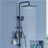Auralum Colonna Doccia con Mensola Doccia XXL, Colonna Doccia Senza Miscelatore Acciaio Inox Altezza Regolabile 72-110cm, Saliscendi Doccia con Soffione Doccia Quadrato 25cm, Fori Muro Regolabili Nero