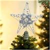 Kezidhp Puntale albero di natale Puntale per Albero di Natale in Metallo Argento, Stella Decorativa Natalizia 20x25 cm, Decorazioni per Ambienti Festivi