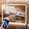 Aovquof Hollywood Specchio Trucco con Luci, 80x55cm Specchio LED con Lampadine Dimmerabili, 3 Modalità, USB e Ingrandimento 10x, Controllo Tattile, Tavolo o Supporto da Parete per Camera da Letto