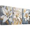 HALFLEMART Set of 3 Gigli Bianchi Grigi Fiori Stampa su tela Con Cornice Stami Dorati Beige Floreale Pittura Quadri su tela Quadri Moderni Camera da Letto Soggiorno Decorazioni Murale 50x70cm x3pcs