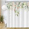 Uiiooazy Tenda Doccia Antimuffa, Tenda da Doccia 240x180cm Foglie Verde Eucalipto Fiori Rosa Floreale Tende da Bagno Tessuto Lavabile Impermeabile Poliestere Tende per Vasca da Bagno con 12 Anelli