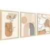 HALFLEMART 3Pcs Stampa su Tela Con Cornice Boho Minimalista Kaki Beige Pittura Quadri su Tela Astratto Geometrico Linea Foglia Sole Quadri Moderni Soggiorno Camera da Letto Bagno 30x40cm x3pcs (Senza Plexiglass)