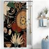 Uiiooazy Tenda Doccia Antimuffa, Tenda da Doccia 120x180cm Tropicale Boho Chic Astratta Foglie Verde Fiori Rossi Tende da Bagno Tessuto Lavabile Impermeabile Tende per Vasca da Bagno con 8 Anelli