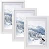 Joyshare Cornice A4 portafoto con passepartout in legno MDF, colore naturale moderno, con vetro acrilico, cornice per ritratti, cornice intercambiabile (Classico, Bianco, A4: 21 x 29.7 cm (Set di 3))