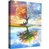 HALFLEMART Quattro Stagioni Albero della vita Quadri Moderni Quadro Moderno Cielo Blu Stampa su Tela Con Cornice Pittura Quadri su tela Quadretti da Parete Soggiorno Camera da Letto Corridoio 40x60cm