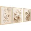 HALFLEMART 3Pcs Beige Neutro Floreale Stampa su Tela Con Cornice Floreale Botanico Minimalista Pittura Quadri su Tela Poster Rustico Quadri Moderni Soggiorno Camera da Letto 30x40cm x3pcs (Senza Plexiglass)