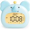 IHALO Elephant Sveglia Bambini, Comodino con Luce Notturna, Display Digitale LED 3,15 Pollici, Tre Allarme, Modalità Weekend, Data, Ora, Temperatura, Ricaricabile, Decorazione Cameretta per Bebè