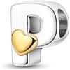 LIGHTDOG Donna 925 Argento Ciondolo Charms per Bracciali Charms Compatibile con Bracciali Europei per Donne Ragazze Adatta a Bracciali Ipoallergenico 26 Cuore Lettera Perline