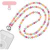 Qyoocom Collana per cellulare con perle colorate, lunghe, universale, con perle, rimovibile, adatto per tutti gli smartphone con 2 patch da 125 cm