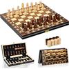 Aissom Scacchiera in Legno,2 in 1 Scacchiera Pieghevole,Magnetici Scacchi, Backgammon con slot di archiviazione, Dama per Bambini e Adulti Feste (29 * 29cm)