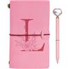 Toozen Regalo Diario in Pelle Iniziale, Diario di Viaggio Rosa, Taccuino in Pelle Rifillabile con Penna Diamante Cuore, Idee Regalo Compleanno, Ringraziamento, Natale per Donne Ragazze Amica Scrittori L
