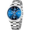 Affute Orologi da uomo in acciaio inox e metallo, stile casual, impermeabile, cronografo al quarzo, data automatica, lancette colorate - Blu argento