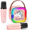 Dislocati Macchina karaoke con 2 microfono Bluetooth karaoke regalo giocattolo per ragazze 3-12 anni altoparlante portatile con luci a LED, ideale per feste di famiglia, feste e attività all'aperto