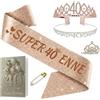 NEONSKY Fascia Compleanno Donna con Corona e Spilla Mini Corona, Set Regalo Elegante per 18 21 30 40 50 60 70 80 Anni, Include Fascia Personalizzata, Corona, Biglietto con Busta Kraft (40 anni)