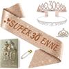 NEONSKY Fascia Compleanno Donna con Corona e Spilla Mini Corona, Set Regalo Elegante per 18 21 30 40 50 60 70 80 Anni, Include Fascia Personalizzata, Corona, Biglietto con Busta Kraft (30 anni)