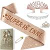 NEONSKY Fascia Compleanno Donna con Corona e Spilla Mini Corona, Set Regalo Elegante per 18 21 30 40 50 60 70 80 Anni, Include Fascia Personalizzata, Corona, Biglietto con Busta Kraft (18 anni)