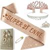 NEONSKY Fascia Compleanno Donna con Corona e Spilla Mini Corona, Set Regalo Elegante per 18 21 30 40 50 60 70 80 Anni, Include Fascia Personalizzata, Corona, Biglietto con Busta Kraft (21 anni)