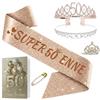 NEONSKY Fascia Compleanno Donna con Corona e Spilla Mini Corona, Set Regalo Elegante per 18 21 30 40 50 60 70 80 Anni, Include Fascia Personalizzata, Corona, Biglietto con Busta Kraft (50 anni)