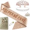 NEONSKY Fascia Compleanno Donna con Corona e Spilla Mini Corona, Set Regalo Elegante per 18 21 30 40 50 60 70 80 Anni, Include Fascia Personalizzata, Corona, Biglietto con Busta Kraft (80 anni)