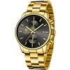 Affute Orologi da uomo in acciaio inox e metallo, stile casual, impermeabile, cronografo al quarzo, data automatica, lancette colorate… (Oro nero)