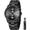 Affute Orologi da uomo in acciaio inox e metallo, stile casual, impermeabile, cronografo al quarzo, data automatica, lancette colorate - Nero grigio