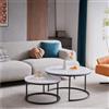 HJhomeheart Set di 2 Tavolini Rotondi, Tavolini, Grandi: 80 x 80 x 45 cm. Piccolo: 60 x 60 x 35 cm, Tavolino da Soggiorno, Bianco e Nero