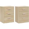 WOLTU Set di 2 Comodini Moderni con 3 Cassetti, Rovere Chiaro