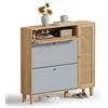 UEV Scarpiera da Ingresso Design Bicolore 107x24x105cm Grigio+Naturale | Moderno, Mobile Ingresso Salvaspazio con 2 Ante in Vimini, Scarpiera Salvaspazio Slim con Armadio Laterale