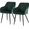 TUKAILAi Set di 2 sedie da pranzo in velluto con braccioli, sedia imbottita, sedia da cucina con seduta imbottita, schienale, gambe in metallo, reception, sala da pranzo, cucina, soggiorno, verde