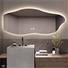 Decmiroor Specchio da bagno asimmetrico a LED con luci LED a 3 colori e antiappannamento, specchio da trucco illuminato a LED da parete, specchio da toeletta retroilluminato ondulato senza cornice(LEF