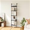 ELYKEN Scaffale a scala, libreria da parete in legno a 5 ripiani con struttura in metallo, organizer aperto vintage, ripiani per soggiorno, camera da letto, ufficio domestico, nero ETHBS01B1