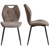 HJhomeheart Set di 2 Sedie, Sedie da Pranzo Imbottite, Sedie da Cucina in Stile Scandinavo, Gambe in Metallo, Cuscini in Tessuto con Motivo a Rombi e Maniglie, Marrone