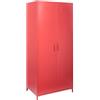Beliani Armadio Metallo Rosso 2 Ante 3 Ripiani e Appendiabiti 76 x 50 x 171 cm