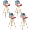WOLTU Sgabelli bar Set di 4, con Schienale, Lino, Gambe Legno, Patchwork