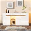 Kebnor Credenza moderna a 3 porte, controllo luce LED, armadio soggiorno con controllo app, mobili lucidi, 140 x 40 x 70 cm, bianco con fondo in vetro, armadio