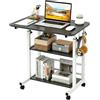 Huracan Scrivania per computer mobile regolabile in altezza 56 - 82 cm, tavolo da computer 60 x 40 cm con 3 livelli di stoccaggio, 4 ruote bloccabili, tavolino per letto, divano - nero spazzolato
