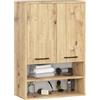 AKORD Mobiletto Bagno Sospeso FIN 64 cm - 2 Ante Basculanti 4 Ripiani - Pensile Salvaspazio da Parete - Laminato Opaco - Mobile Modulare - 64x94x30 cm - per Spazi Ristretti - Rovere Artigianale